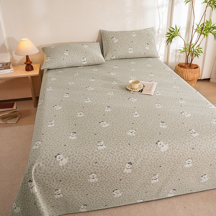 91家纺网 家纺一手货源 找家纺 博弈家纺   2026新款亲肤舒适原棉老粗布床单凉席三件套系列 花漾小狗