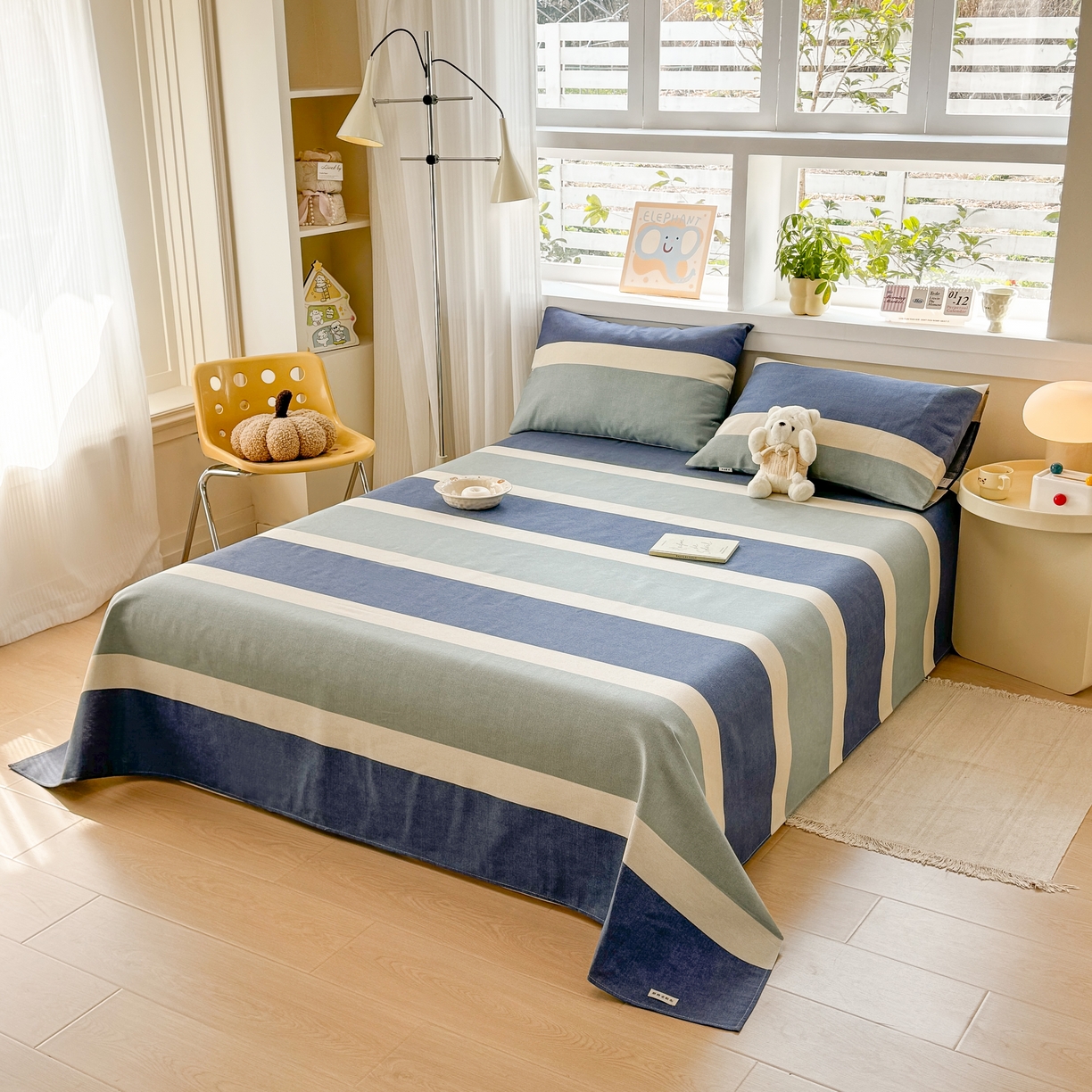 91家纺网 家纺一手货源 找家纺 博弈家纺   2026新款亲肤舒适原棉老粗布床单凉席三件套系列 欢乐时光