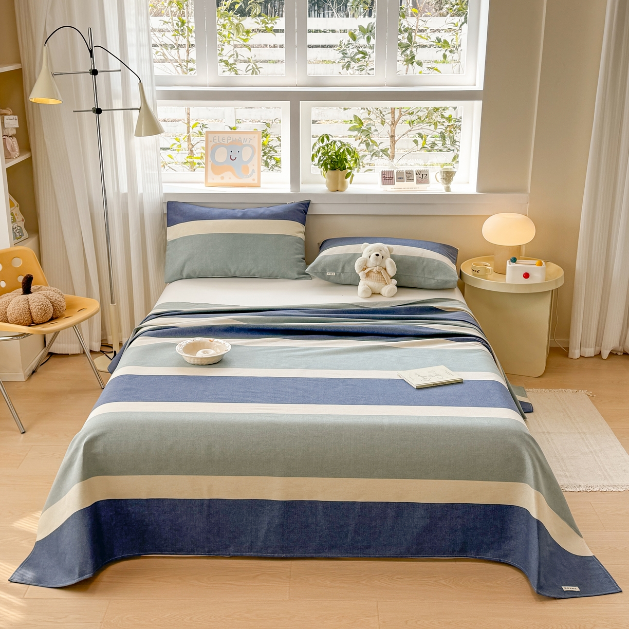 91家纺网 家纺一手货源 找家纺 博弈家纺   2026新款亲肤舒适原棉老粗布床单凉席三件套系列 欢乐时光