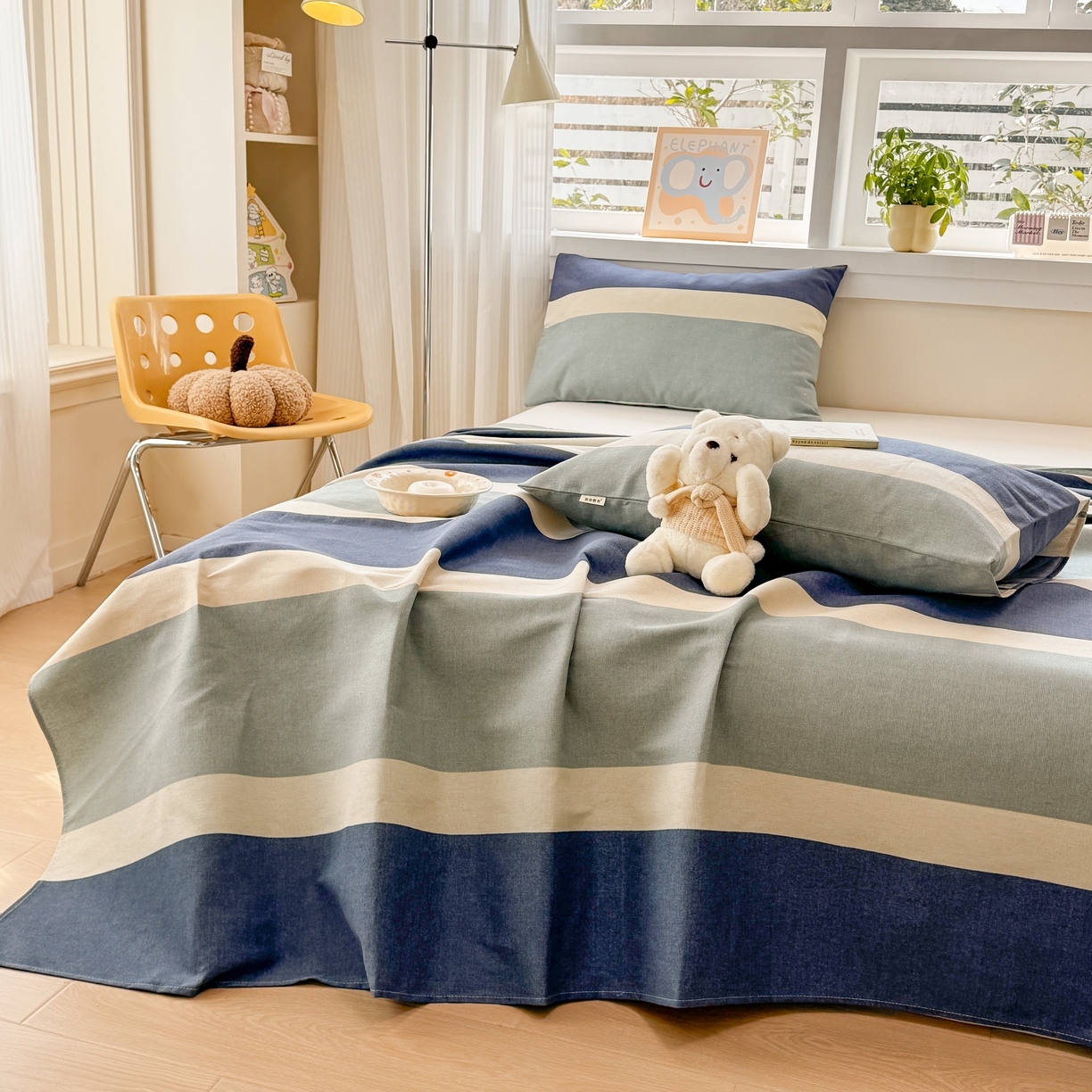 91家纺网 家纺一手货源 找家纺 博弈家纺   2026新款亲肤舒适原棉老粗布床单凉席三件套系列 欢乐时光