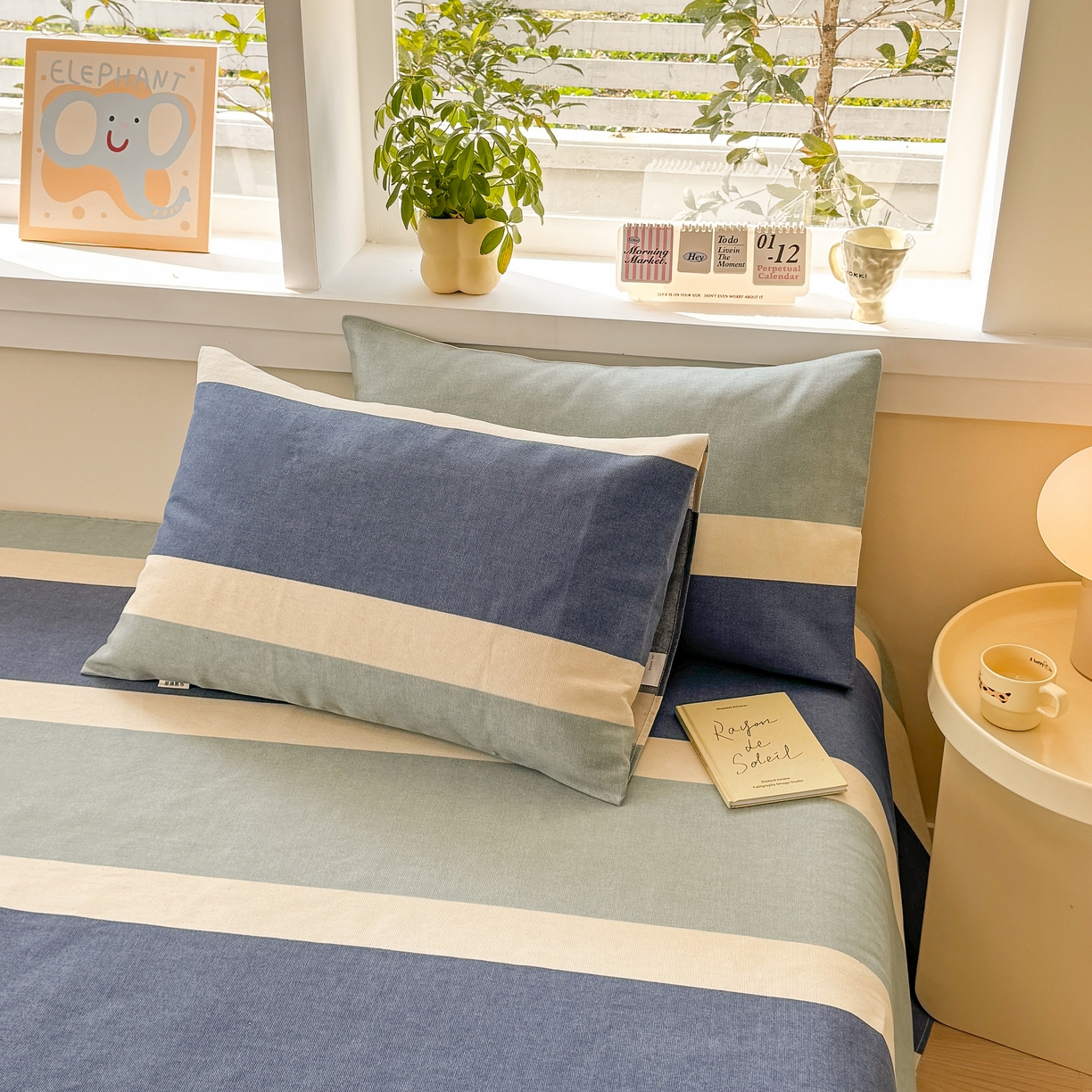 91家纺网 家纺一手货源 找家纺 博弈家纺   2026新款亲肤舒适原棉老粗布床单凉席三件套系列 欢乐时光