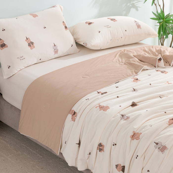 91家纺网 家纺一手货源 找家纺 苏羿家纺 2026春夏新款A类踩棉工艺凉感丝印花夏被夏凉被空调被 礼貌熊