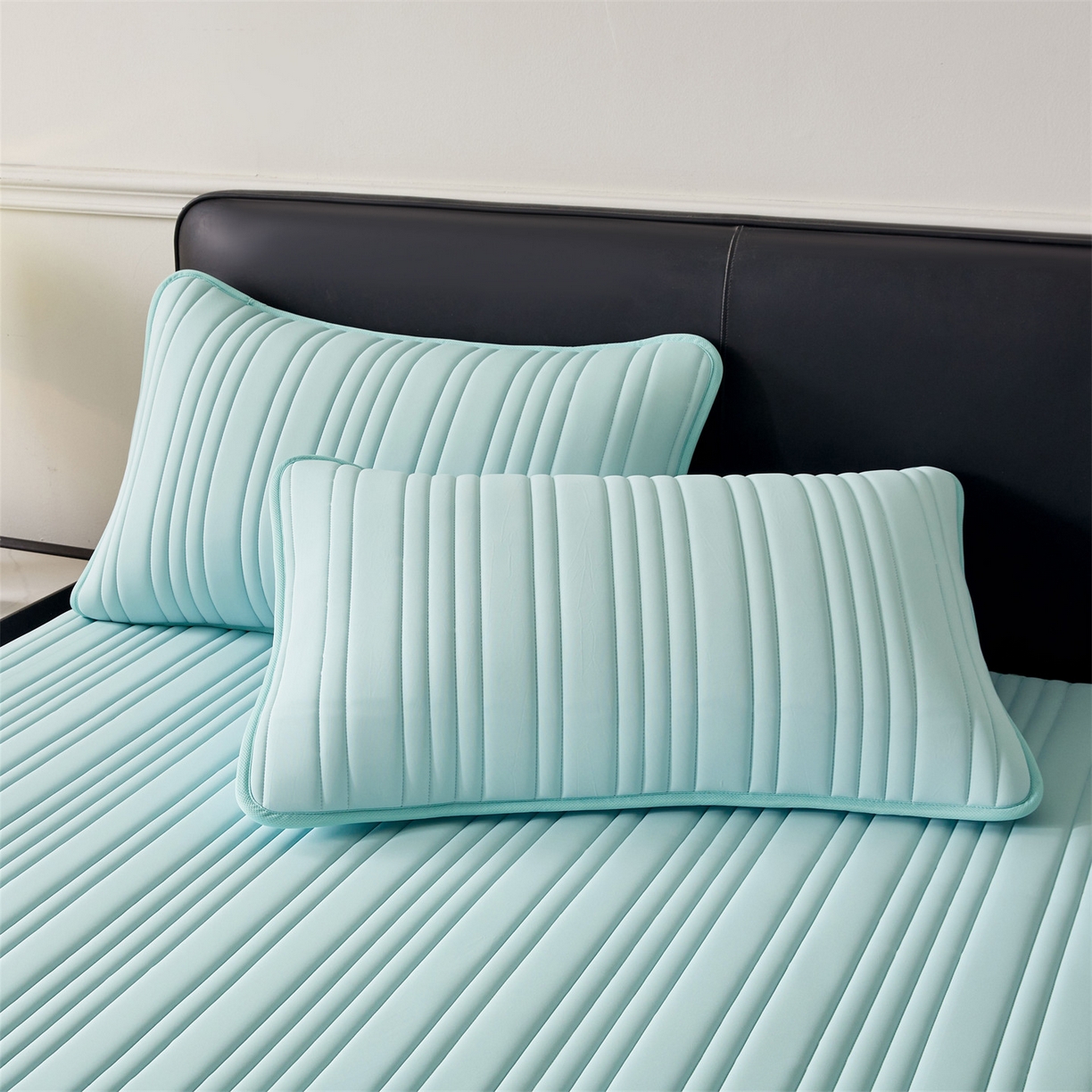 91家纺网 家纺一手货源 找家纺 雯豆家纺 2026春夏新款氨纶凉感丝床笠夏被四件套0.28凉感值空调被子被芯 知夏-水绿