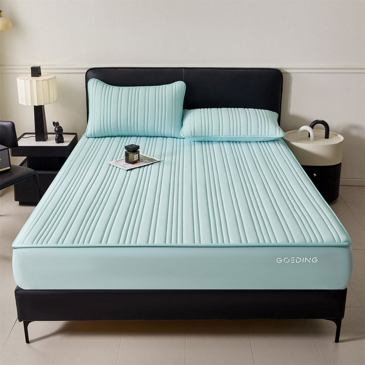 91家纺网 家纺一手货源 找家纺 雯豆家纺 2026春夏新款氨纶凉感丝床笠夏被四件套0.28凉感值空调被子被芯 知夏-水绿