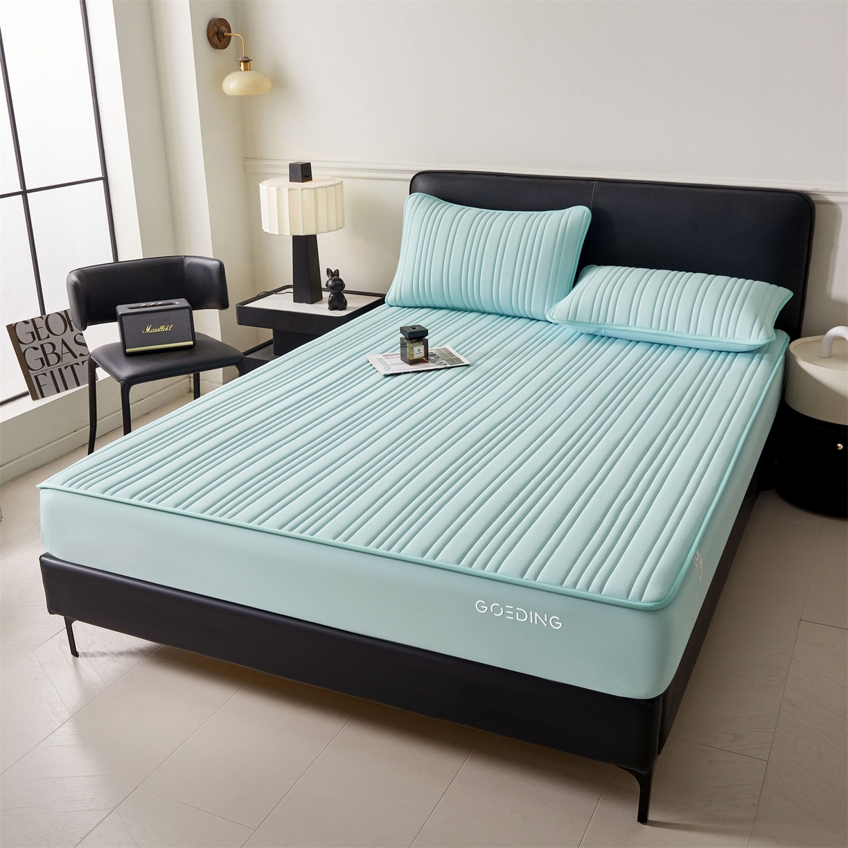 91家纺网 家纺一手货源 找家纺 雯豆家纺 2026春夏新款氨纶凉感丝床笠夏被四件套0.28凉感值空调被子被芯 知夏-水绿