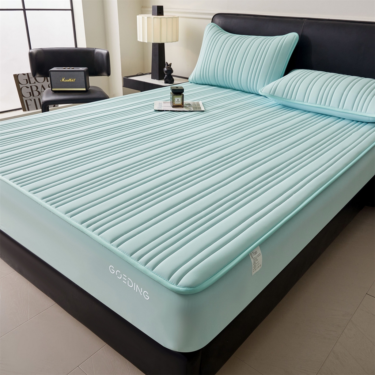 91家纺网 家纺一手货源 找家纺 雯豆家纺 2026春夏新款氨纶凉感丝床笠夏被四件套0.28凉感值空调被子被芯 知夏-水绿