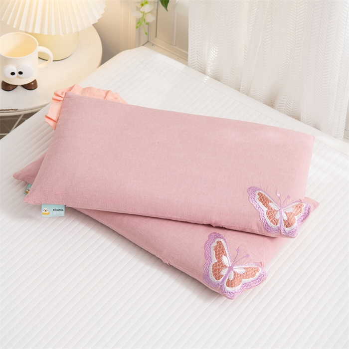 91家纺网 家纺一手货源 找家纺 （总）仁宇枕业 2026新款全棉纯棉粉色蝴蝶系列儿童全荞麦枕头枕芯