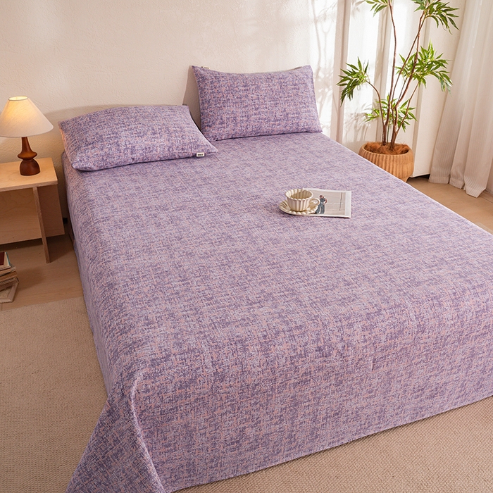 91家纺网 家纺一手货源 找家纺 博弈家纺   2026新款亲肤舒适原棉老粗布床单凉席三件套系列 洛文-紫