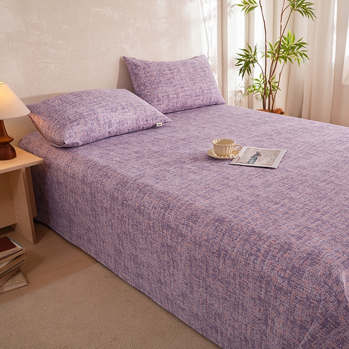 91家纺网 家纺一手货源 找家纺 博弈家纺   2026新款亲肤舒适原棉老粗布床单凉席三件套系列 洛文-紫