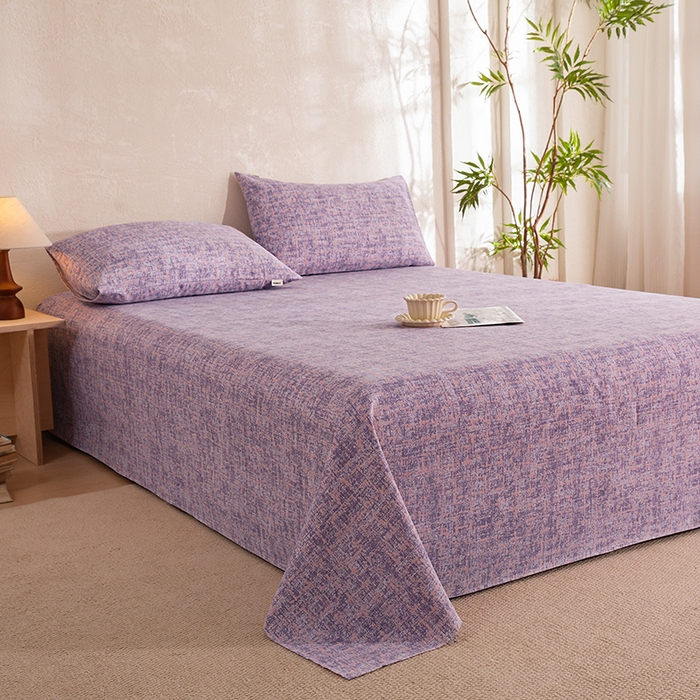 91家纺网 家纺一手货源 找家纺 博弈家纺   2026新款亲肤舒适原棉老粗布床单凉席三件套系列 洛文-紫