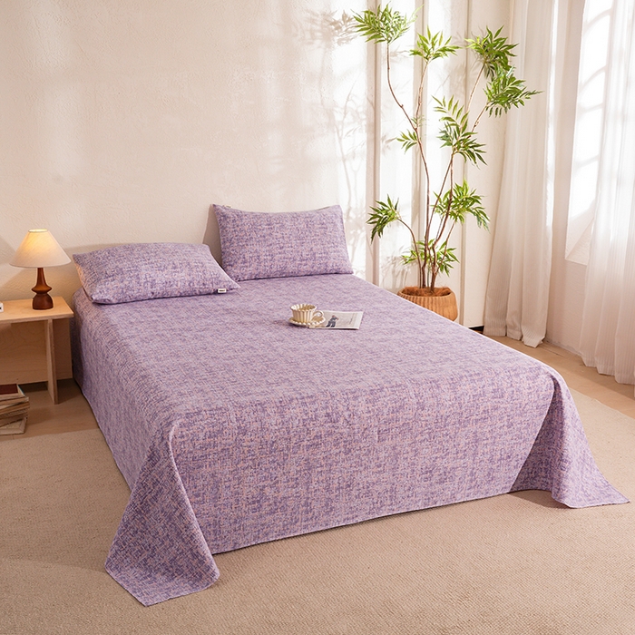 91家纺网 家纺一手货源 找家纺 博弈家纺   2026新款亲肤舒适原棉老粗布床单凉席三件套系列 洛文-紫