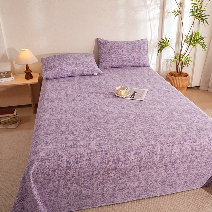 91家纺网 家纺一手货源 找家纺 博弈家纺   2026新款亲肤舒适原棉老粗布床单凉席三件套系列 洛文-紫