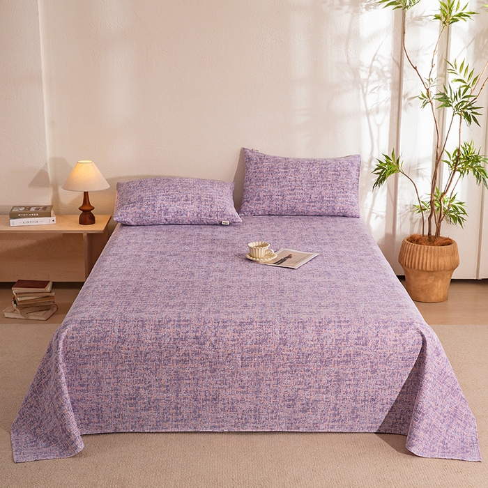 91家纺网 家纺一手货源 找家纺 博弈家纺   2026新款亲肤舒适原棉老粗布床单凉席三件套系列 洛文-紫