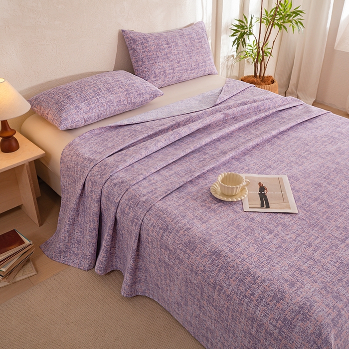 91家纺网 家纺一手货源 找家纺 博弈家纺   2026新款亲肤舒适原棉老粗布床单凉席三件套系列 洛文-紫