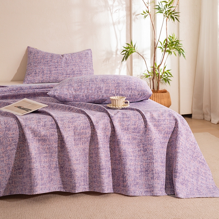 91家纺网 家纺一手货源 找家纺 博弈家纺   2026新款亲肤舒适原棉老粗布床单凉席三件套系列 洛文-紫