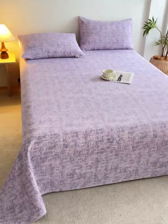 91家纺网 家纺一手货源 找家纺 博弈家纺   2026新款亲肤舒适原棉老粗布床单凉席三件套系列 洛文-紫