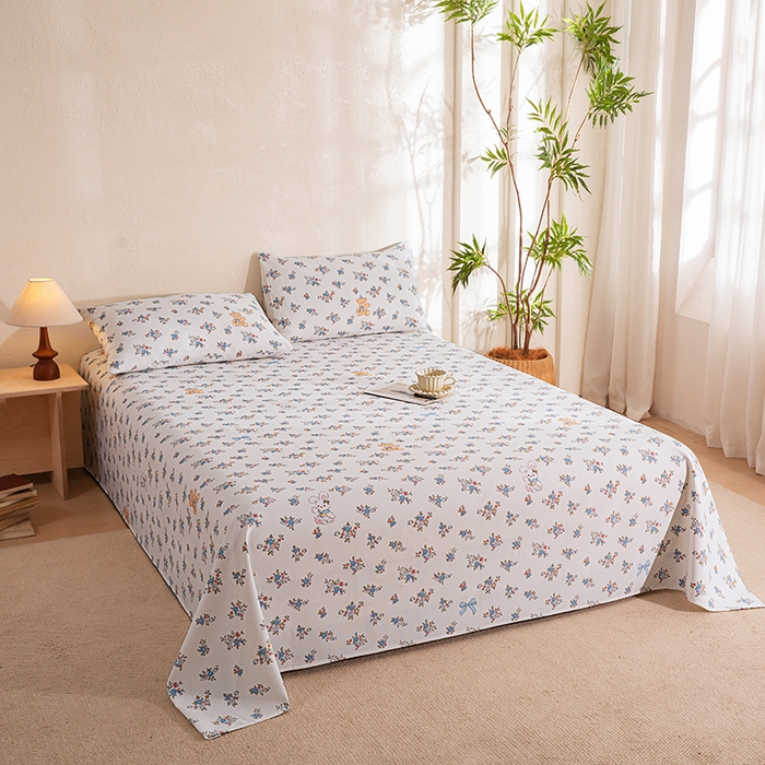 91家纺网 家纺一手货源 找家纺 博弈家纺   2026新款亲肤舒适原棉老粗布床单凉席三件套系列 苏莉熊-米