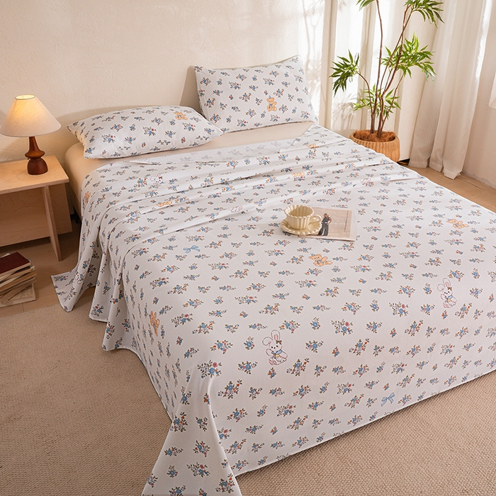 91家纺网 家纺一手货源 找家纺 博弈家纺   2026新款亲肤舒适原棉老粗布床单凉席三件套系列 苏莉熊-米