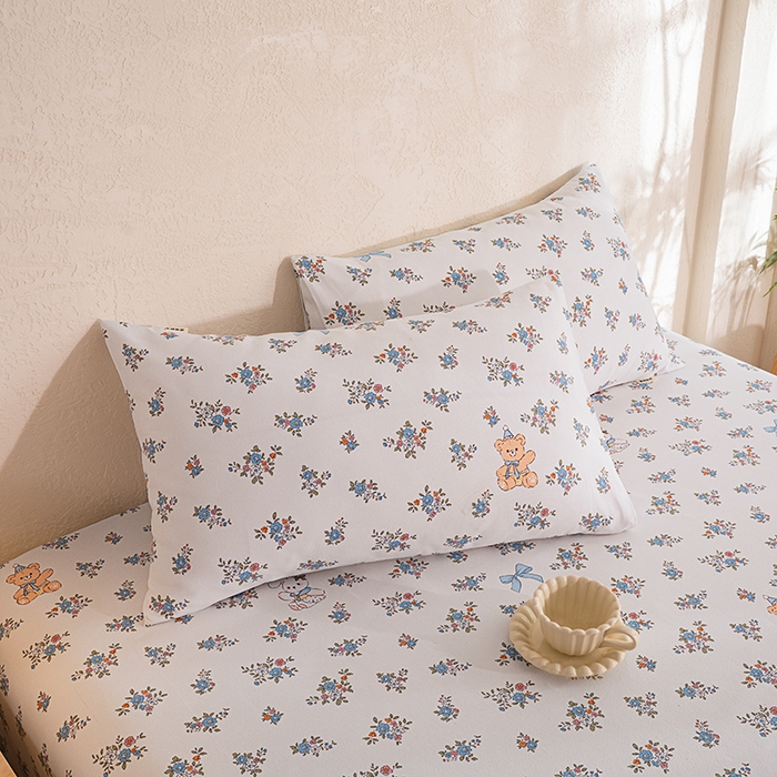 91家纺网 家纺一手货源 找家纺 博弈家纺   2026新款亲肤舒适原棉老粗布床单凉席三件套系列 苏莉熊-米