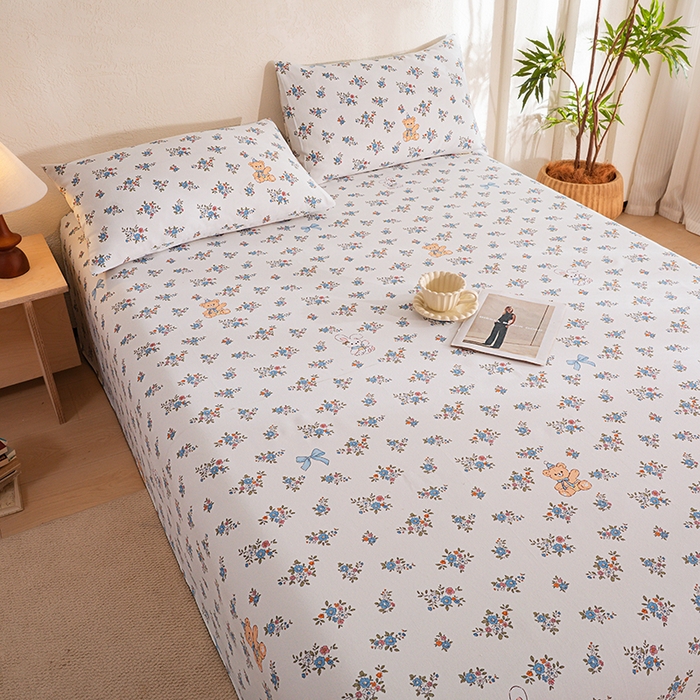 91家纺网 家纺一手货源 找家纺 博弈家纺   2026新款亲肤舒适原棉老粗布床单凉席三件套系列 苏莉熊-米