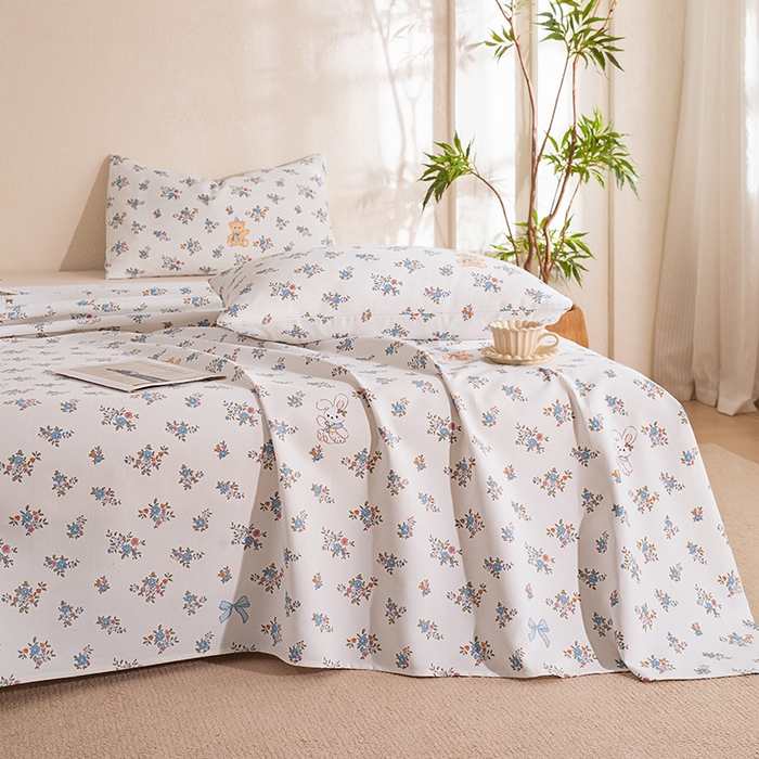 91家纺网 家纺一手货源 找家纺 博弈家纺   2026新款亲肤舒适原棉老粗布床单凉席三件套系列 苏莉熊-米