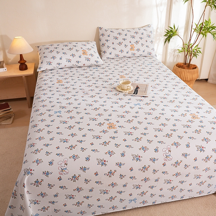 91家纺网 家纺一手货源 找家纺 博弈家纺   2026新款亲肤舒适原棉老粗布床单凉席三件套系列 苏莉熊-米