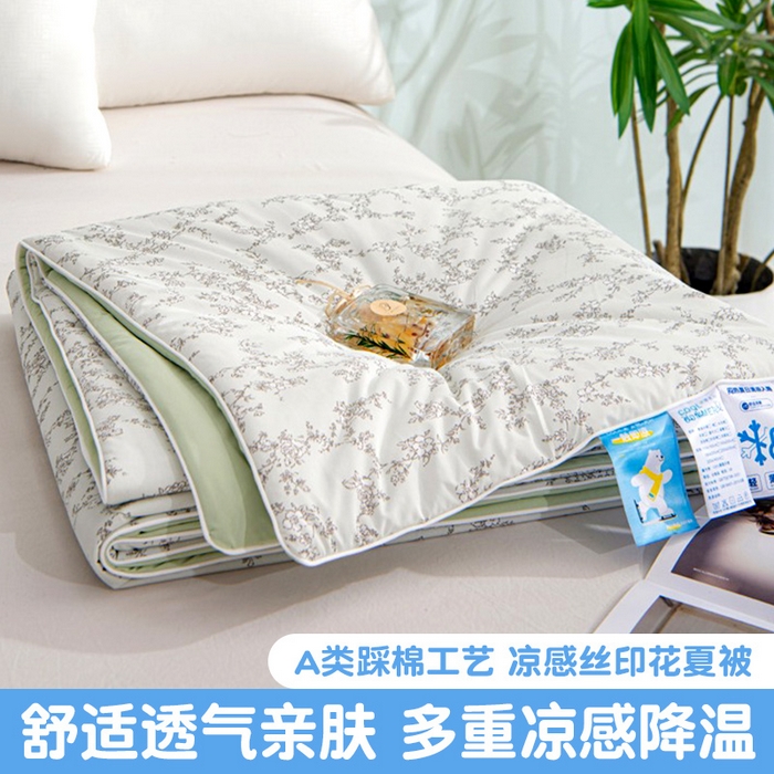 苏羿家纺 2026春夏新款A类踩棉工艺凉感丝印花夏被夏凉被空调被 夏礼