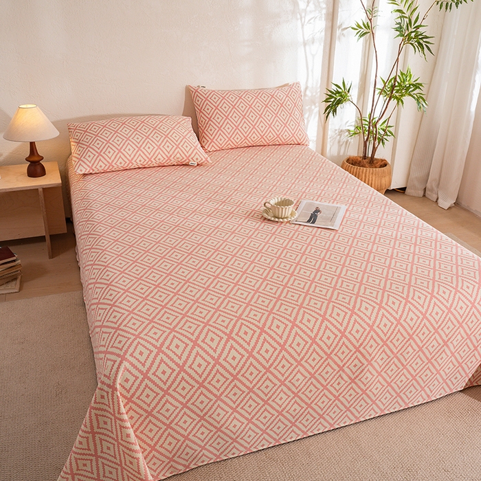 91家纺网 家纺一手货源 找家纺 博弈家纺   2026新款亲肤舒适原棉老粗布床单凉席三件套系列 图文迷宫-黄