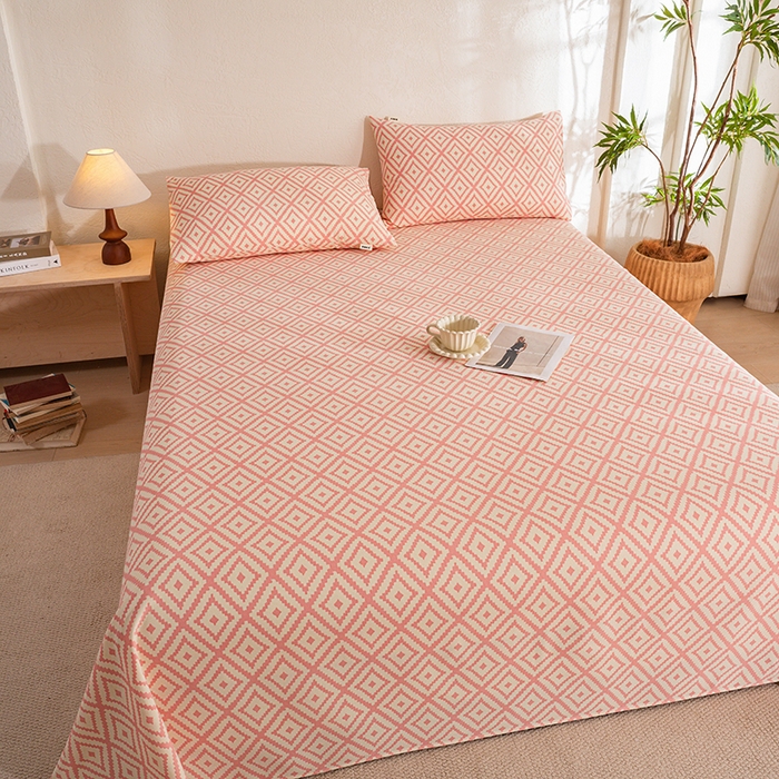 91家纺网 家纺一手货源 找家纺 博弈家纺   2026新款亲肤舒适原棉老粗布床单凉席三件套系列 图文迷宫-黄