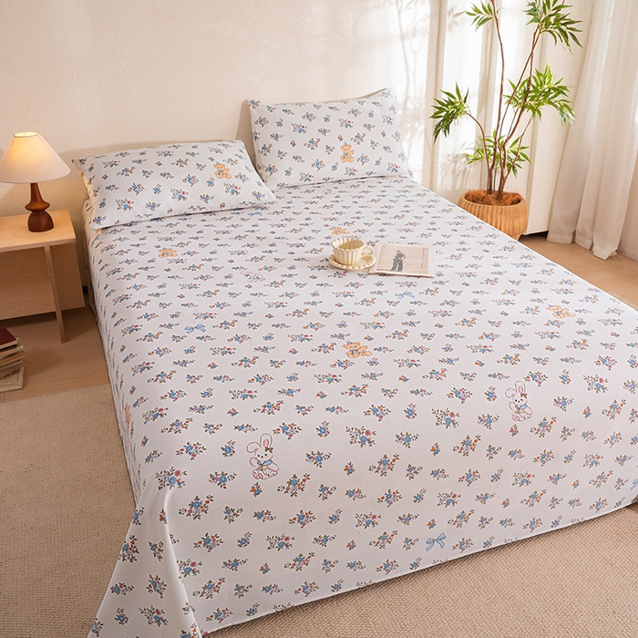 91家纺网 家纺一手货源 找家纺 博弈家纺   2026新款亲肤舒适原棉老粗布床单凉席三件套系列 苏莉熊-米