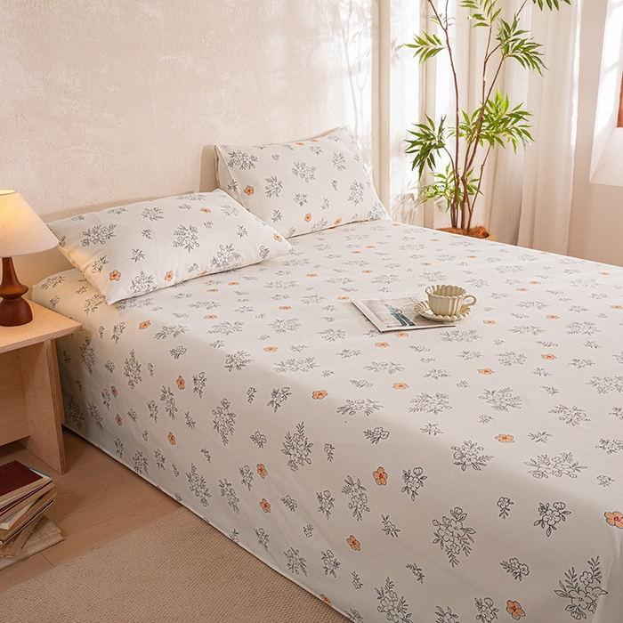 91家纺网 家纺一手货源 找家纺 博弈家纺   2026新款亲肤舒适原棉老粗布床单凉席三件套系列 望夏花艺-米