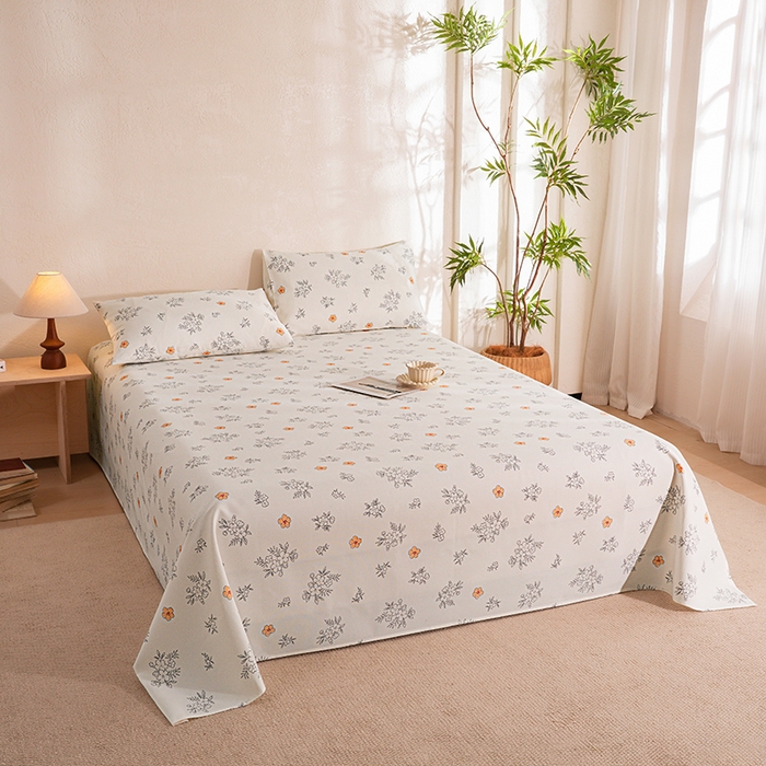 91家纺网 家纺一手货源 找家纺 博弈家纺   2026新款亲肤舒适原棉老粗布床单凉席三件套系列 望夏花艺-米