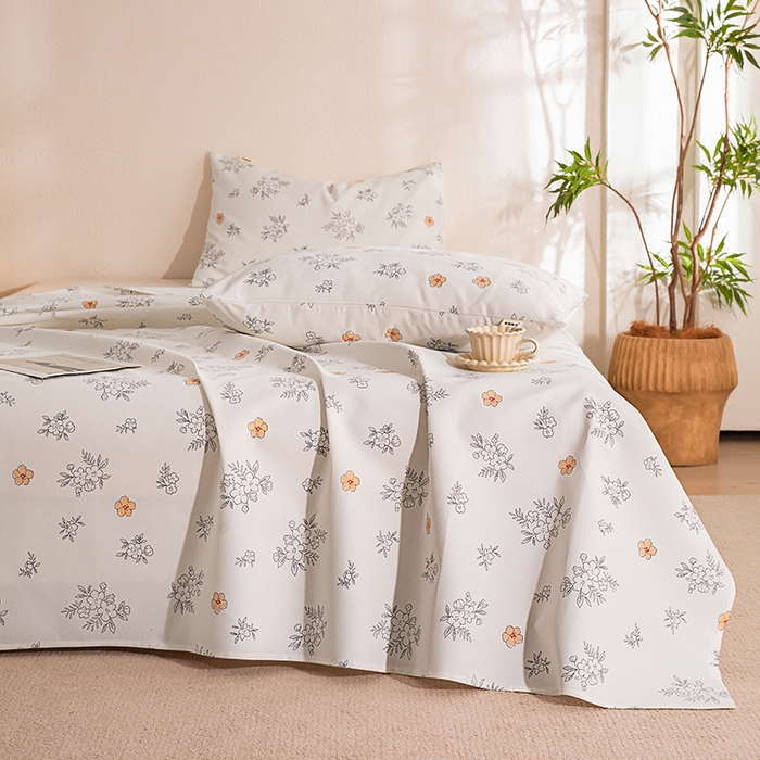 91家纺网 家纺一手货源 找家纺 博弈家纺   2026新款亲肤舒适原棉老粗布床单凉席三件套系列 望夏花艺-米