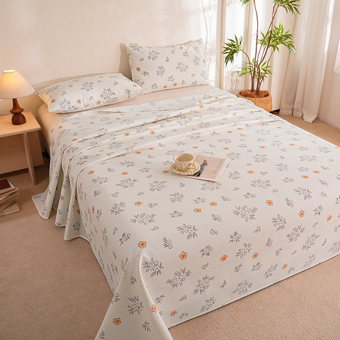 91家纺网 家纺一手货源 找家纺 博弈家纺   2026新款亲肤舒适原棉老粗布床单凉席三件套系列 望夏花艺-米