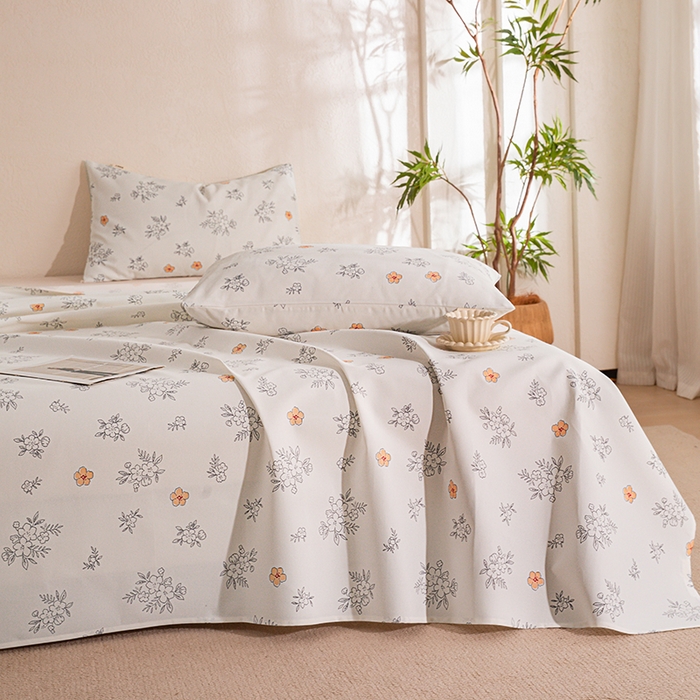 91家纺网 家纺一手货源 找家纺 博弈家纺   2026新款亲肤舒适原棉老粗布床单凉席三件套系列 望夏花艺-米