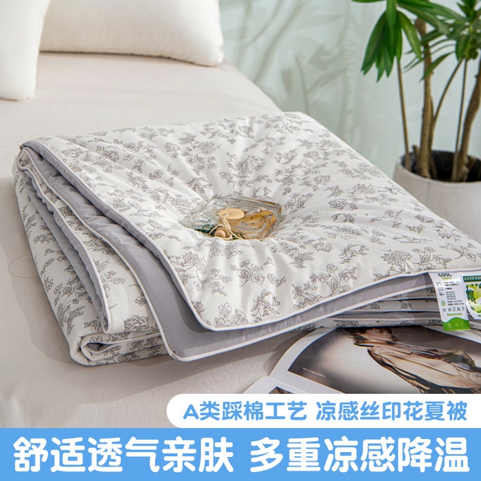 苏羿家纺 2026春夏新款A类踩棉工艺凉感丝印花夏被夏凉被空调被 香颂