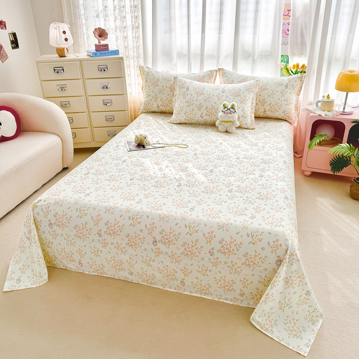 91家纺网 家纺一手货源 找家纺 壹贝家纺 2026新款全棉喷气印花床单系列 甜梦