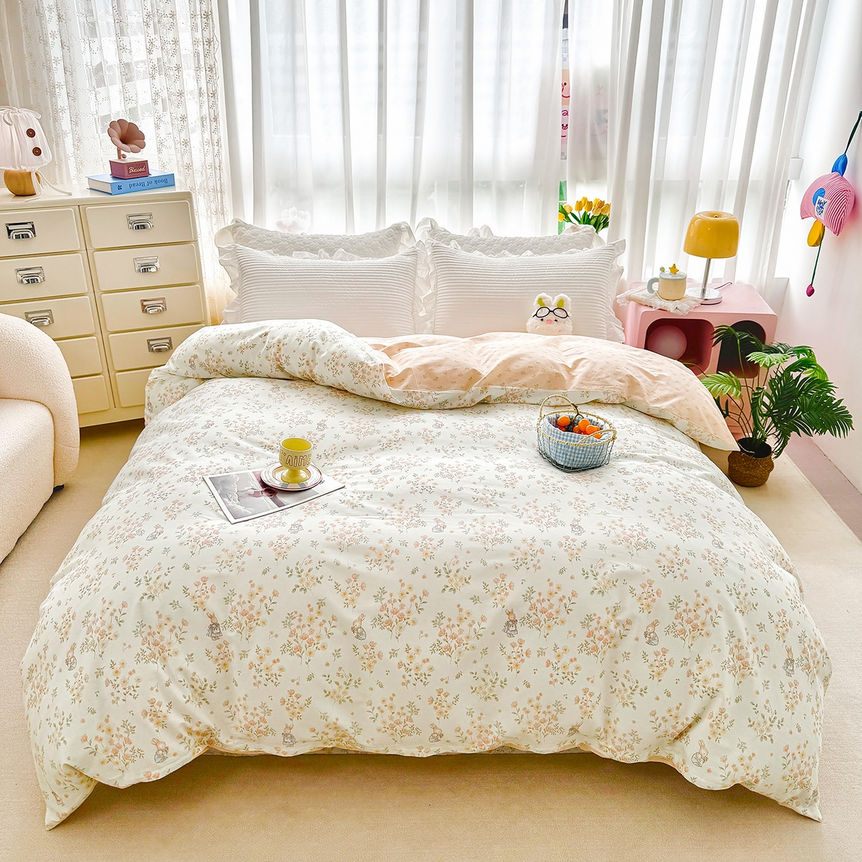 91家纺网 家纺一手货源 找家纺 壹贝家纺 2026新款小清新100%全棉纯棉印花系列被套单件-单被套 甜梦