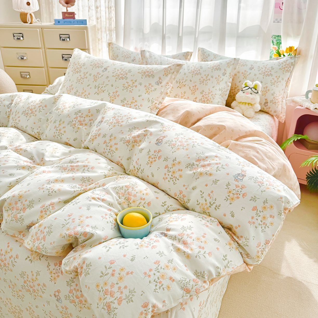 91家纺网 家纺一手货源 找家纺 壹贝家纺 2026新款小清新100%全棉纯棉印花系列被套单件-单被套 甜梦