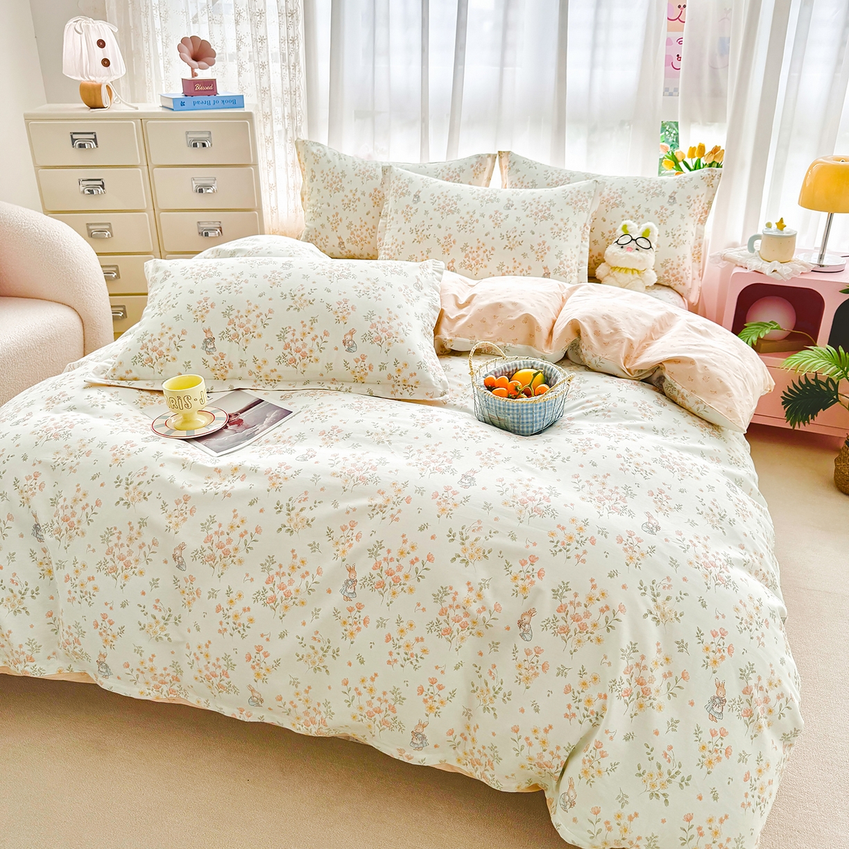 91家纺网 家纺一手货源 找家纺 壹贝家纺 2026新款小清新纯棉印花四件套系列 甜梦