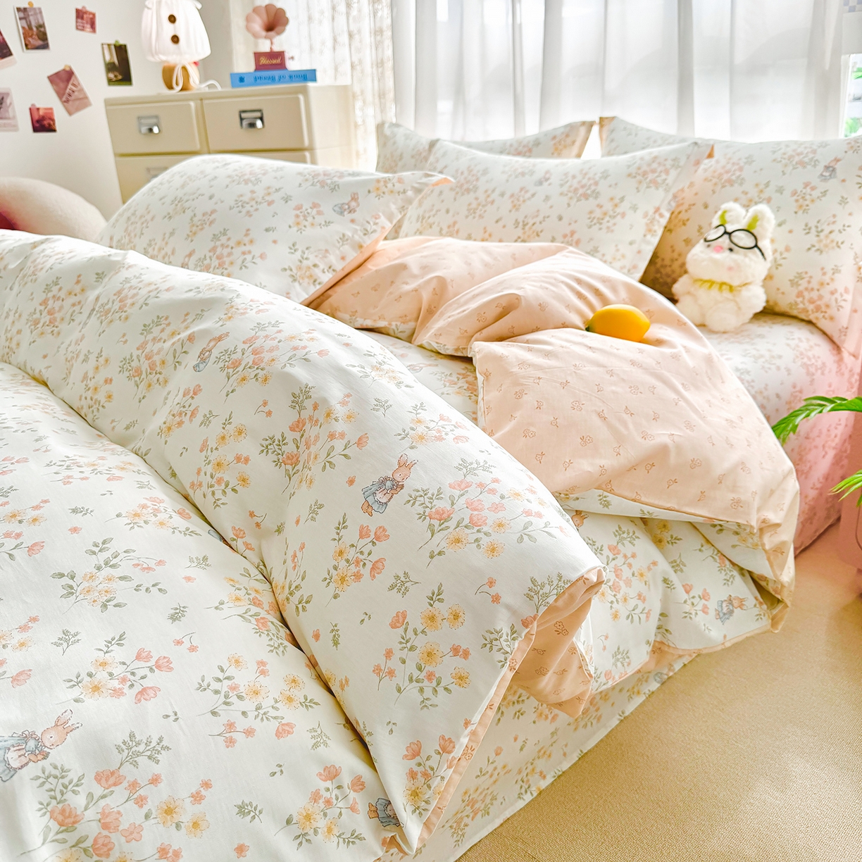 91家纺网 家纺一手货源 找家纺 壹贝家纺 2026新款小清新纯棉印花四件套系列 甜梦