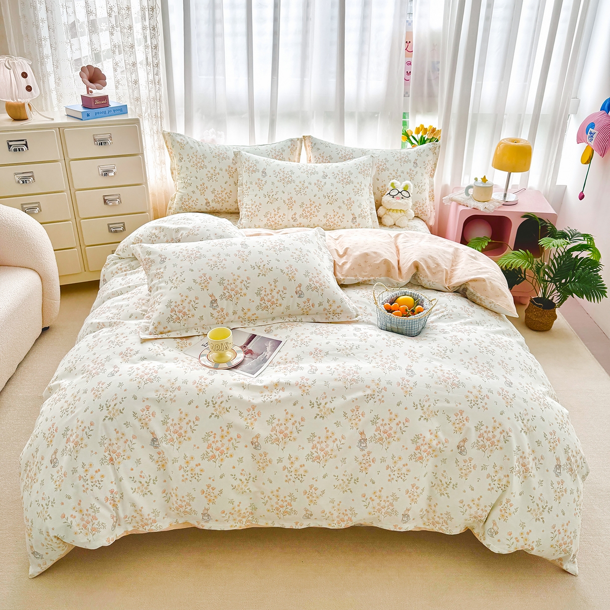 91家纺网 家纺一手货源 找家纺 壹贝家纺 2026新款小清新纯棉印花四件套系列 甜梦