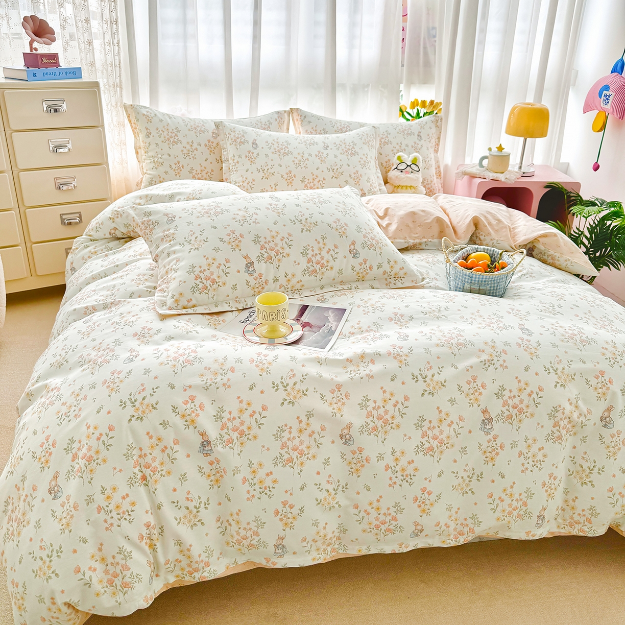 91家纺网 家纺一手货源 找家纺 壹贝家纺 2026新款小清新纯棉印花四件套系列 甜梦