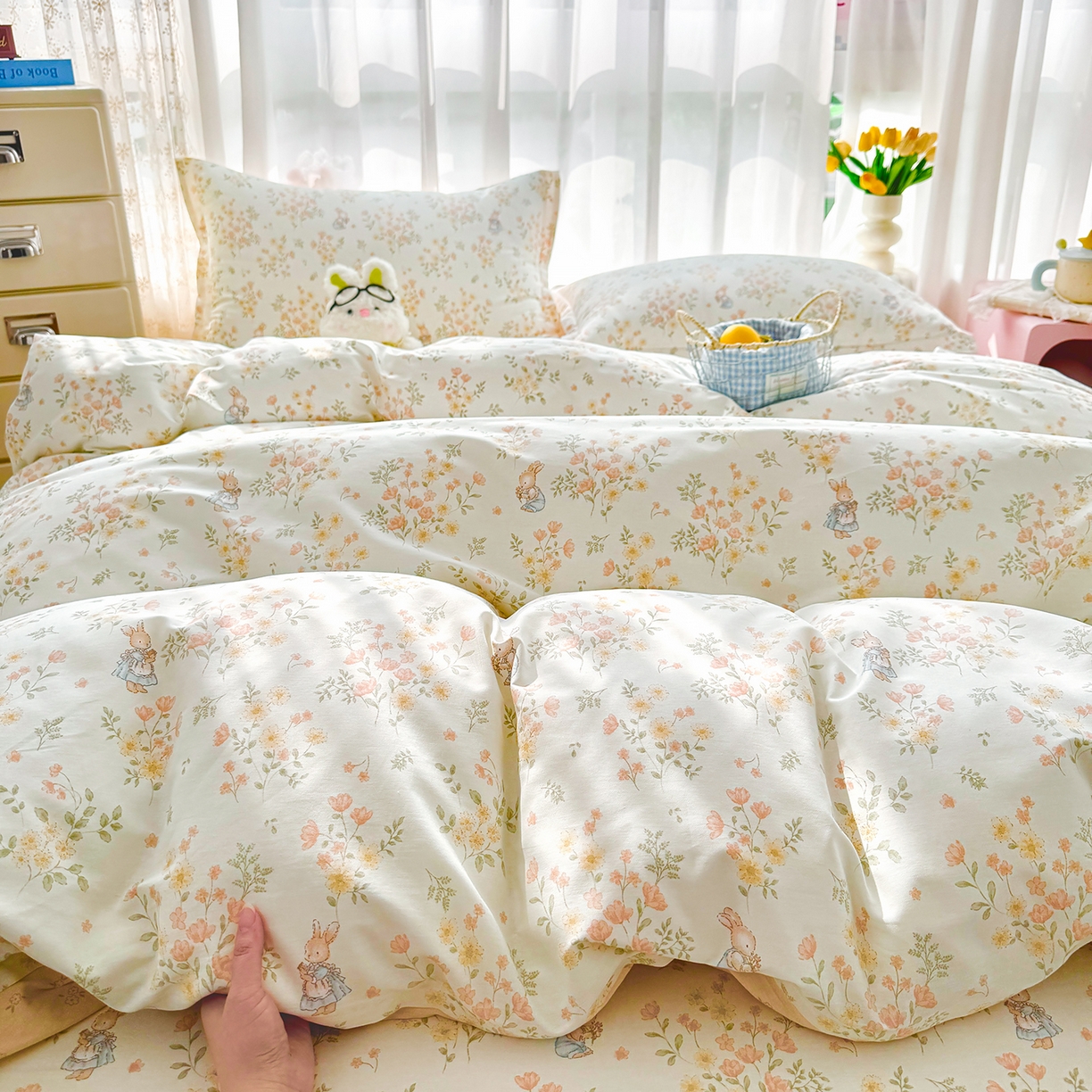 91家纺网 家纺一手货源 找家纺 壹贝家纺 2026新款小清新纯棉印花四件套系列 甜梦