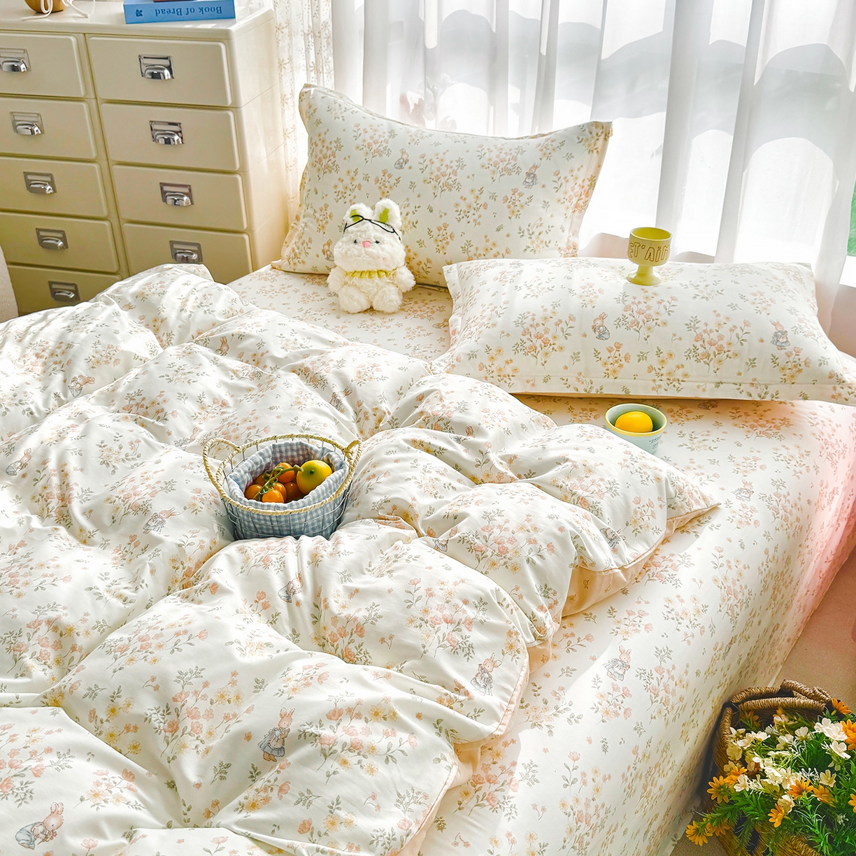 91家纺网 家纺一手货源 找家纺 壹贝家纺 2026新款小清新纯棉印花四件套系列 甜梦