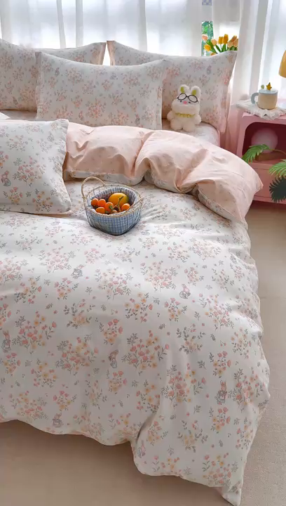 91家纺网 家纺一手货源 找家纺 壹贝家纺 2026新款小清新纯棉印花四件套系列 甜梦