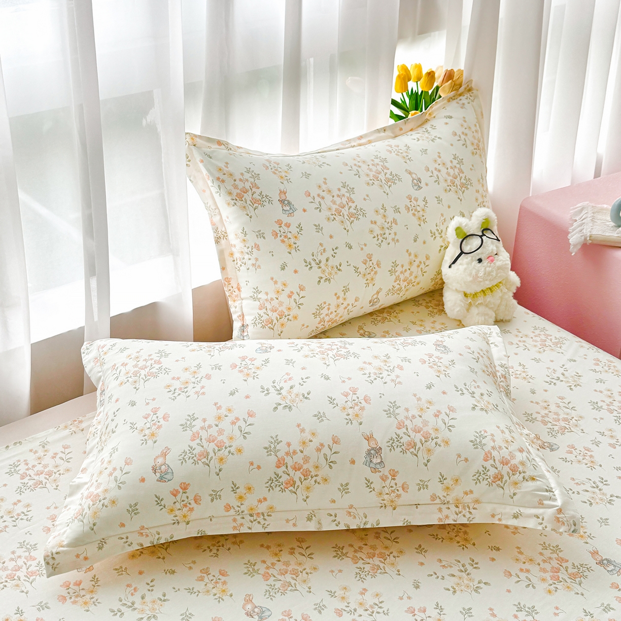 91家纺网 家纺一手货源 找家纺 （总）壹贝家纺 2025新款小清新全棉纯棉印花系列(喷气工艺)(高品质)(花型持续更新)(接受各种预定尺寸)-单枕套 