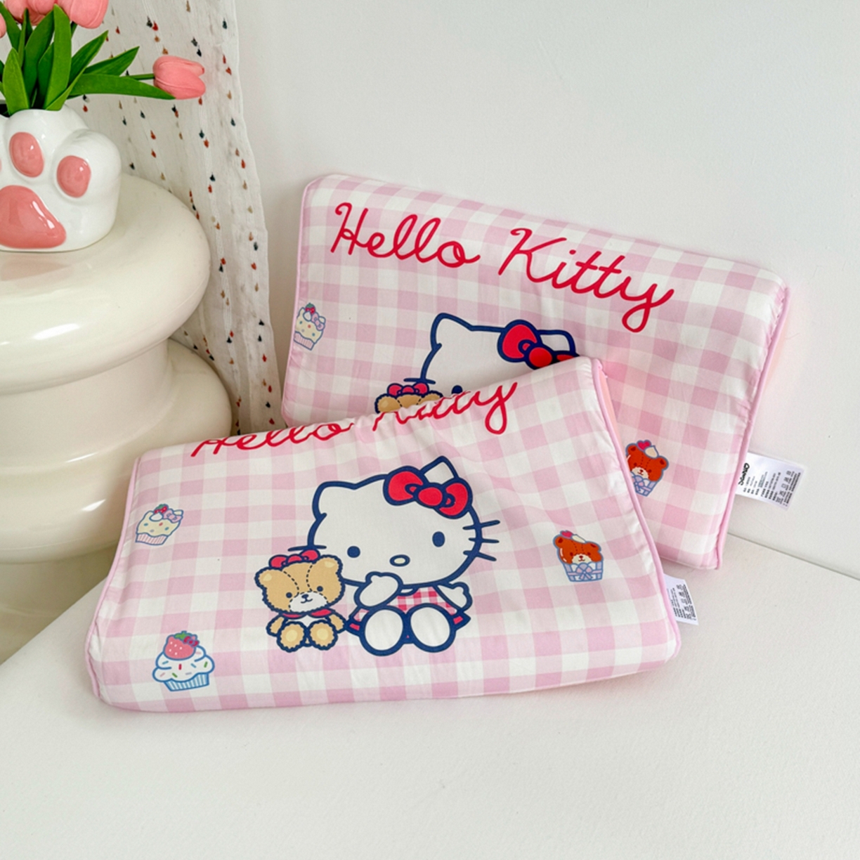 91家纺网 家纺一手货源 找家纺 花满路 2026新款卡通儿童三丽鸥枕头枕芯 粉格kt