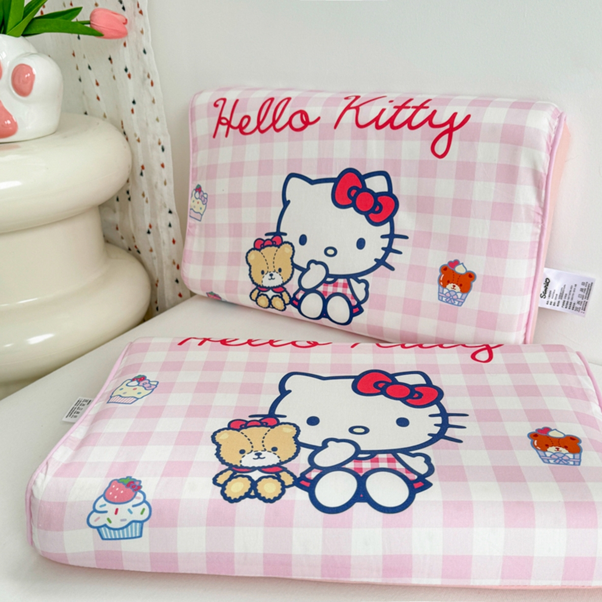 91家纺网 家纺一手货源 找家纺 花满路 2026新款卡通儿童三丽鸥枕头枕芯 粉格kt