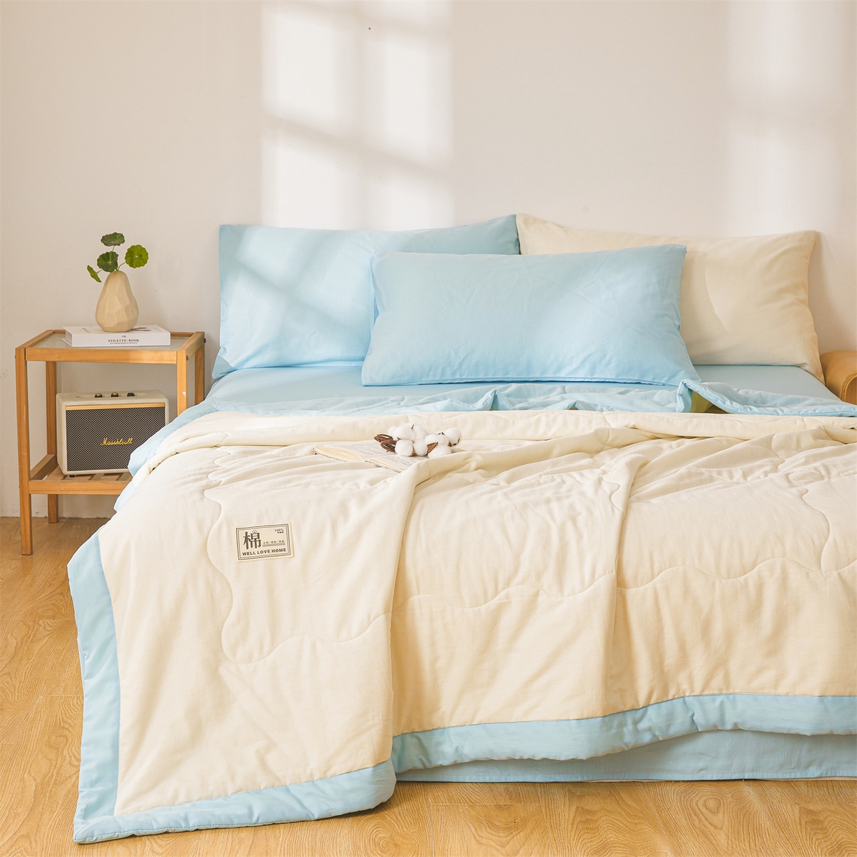 91家纺网 家纺一手货源 找家纺 （总）晓时候 2026新款纯色100%里外全棉新疆棉花被纯棉夏凉被空调被夏被四件套被子被芯